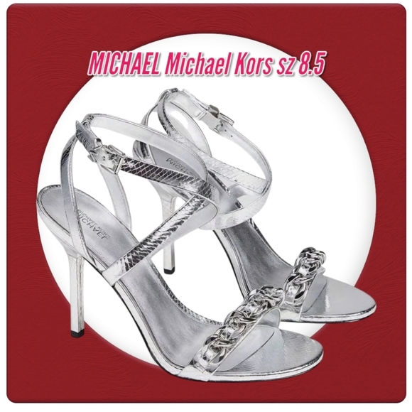 Michael Kors Silver Leather Sandals Snake Embossed NWT 8.5 - Picture 1 of 13
